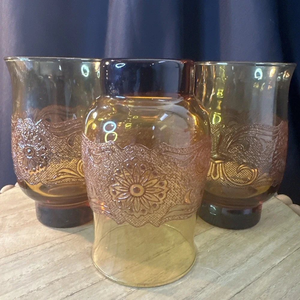 Vintage Libbey Americana Amber Lace Tumbler - Set of 4